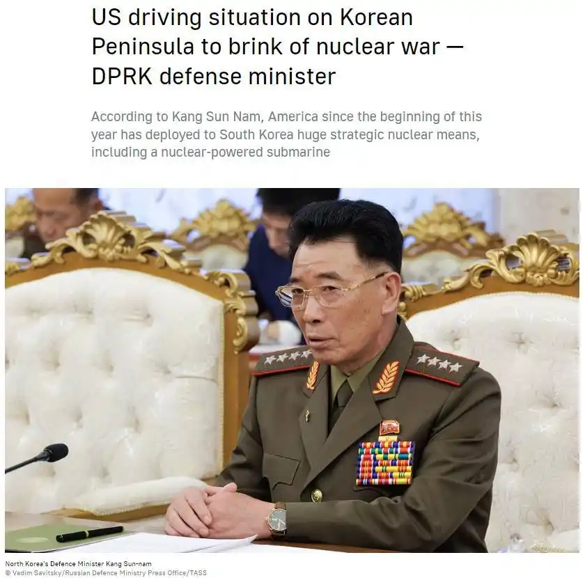 美在韩部署核武引致半岛濒临核战，朝鲜国防相严正警告。