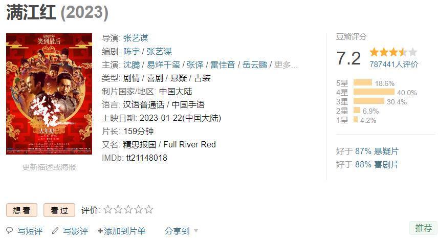 中国票房榜前十，最尴尬的两部电影，《满江红》暂列第七