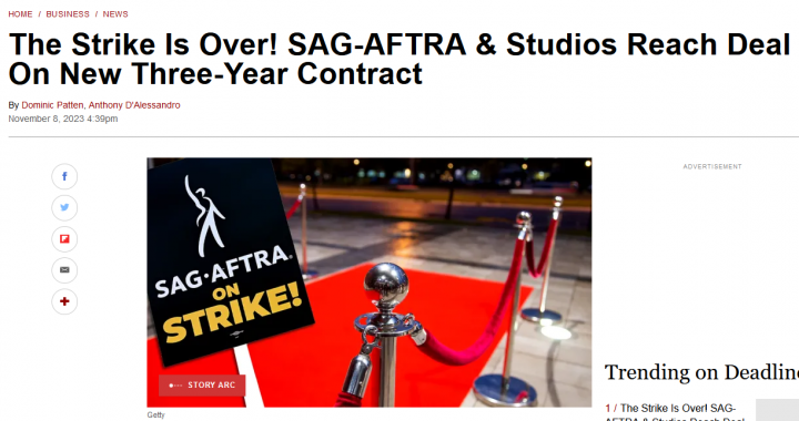 美国演员工会对罢工宣布结束，好莱坞预计将在数周内恢复运营