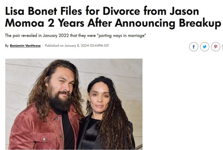海王主演杰森莫玛的配偶提出离婚申请，二人已婚四年，且已分居两年