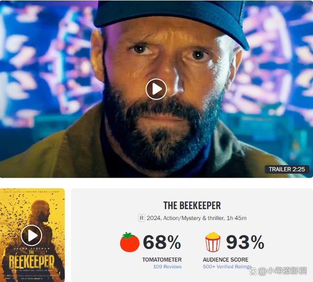 《养蜂人》：观众热情使得杰森·斯坦森的动作电影获得烂番茄网站93%好评。