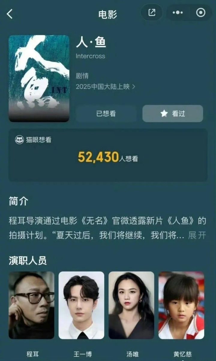 《人·鱼》演员阵容：王一博领衔，黄磊女儿黄多多、汤唯加盟-2