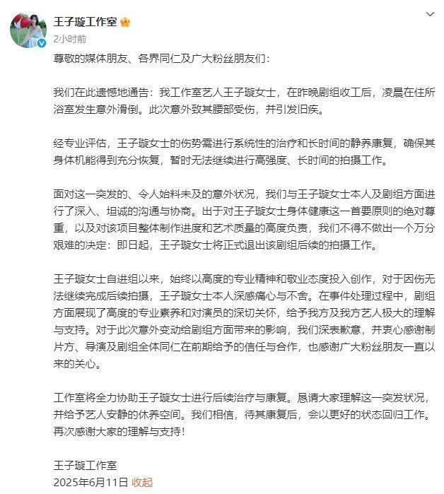 王子璇腰伤复发，遗憾退出新剧《静养治疗》拍摄-2