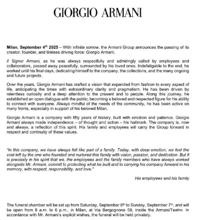 91岁“乔治·阿玛尼”离世，章子怡童瑶哀悼-2