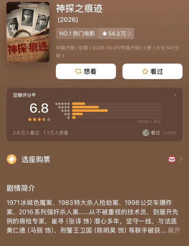 国庆档市场研判《神探之痕迹》《野兽之心》《侦战》走势
